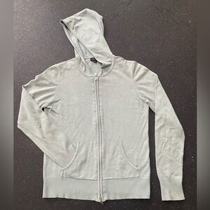 BCBG Max Azria Zip Gray Blue Hoodie Sweater Rhinestones Small New Tags Pocket